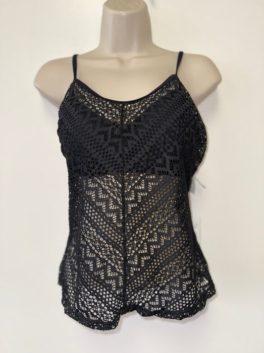 NWT CUPSHE (Small) Brand New Full Coverage Black Lace Tankini Swim Top