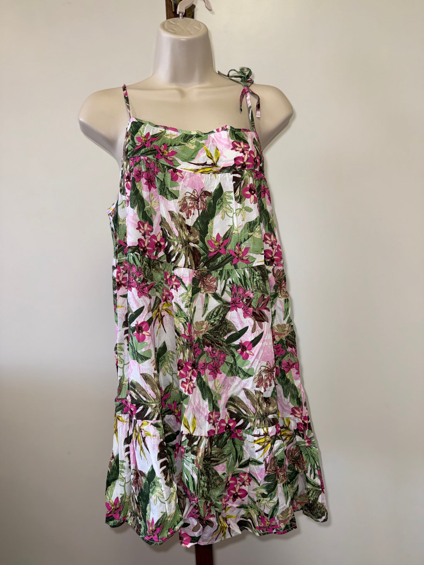 Victoria's Secret (L) Floral Pink Green Swim Cover Up Dress with Tied Shoulders