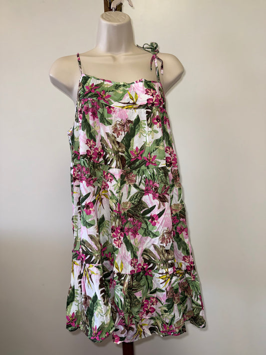 Victoria's Secret (L) Floral Pink Green Swim Cover Up Dress with Tied Shoulders