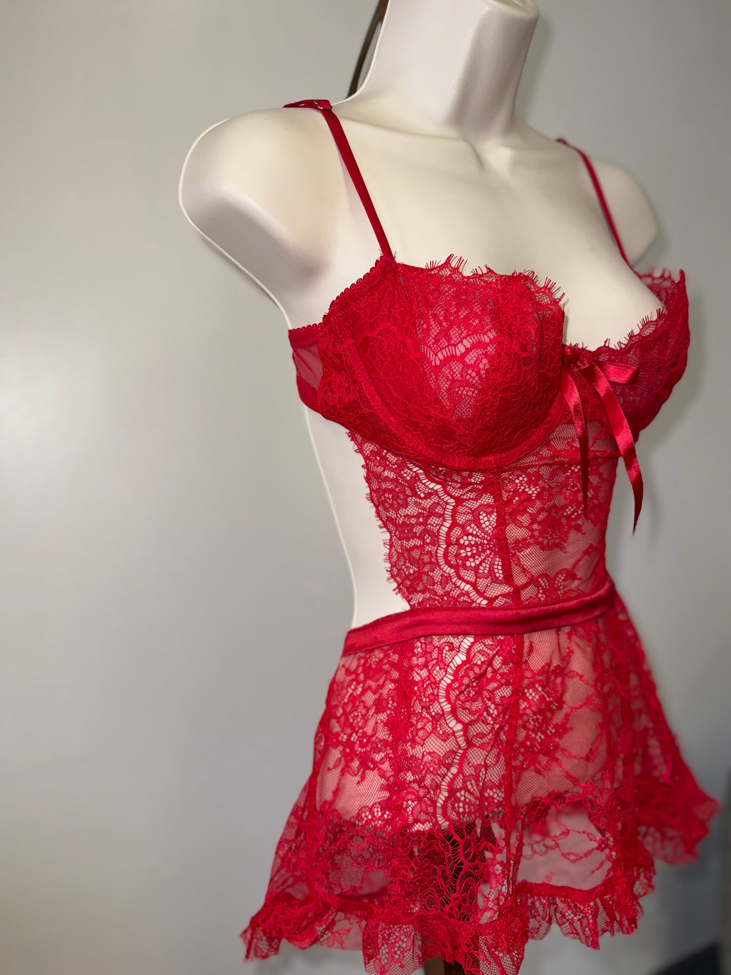 Red Lace//Sheer Lingerie Dress