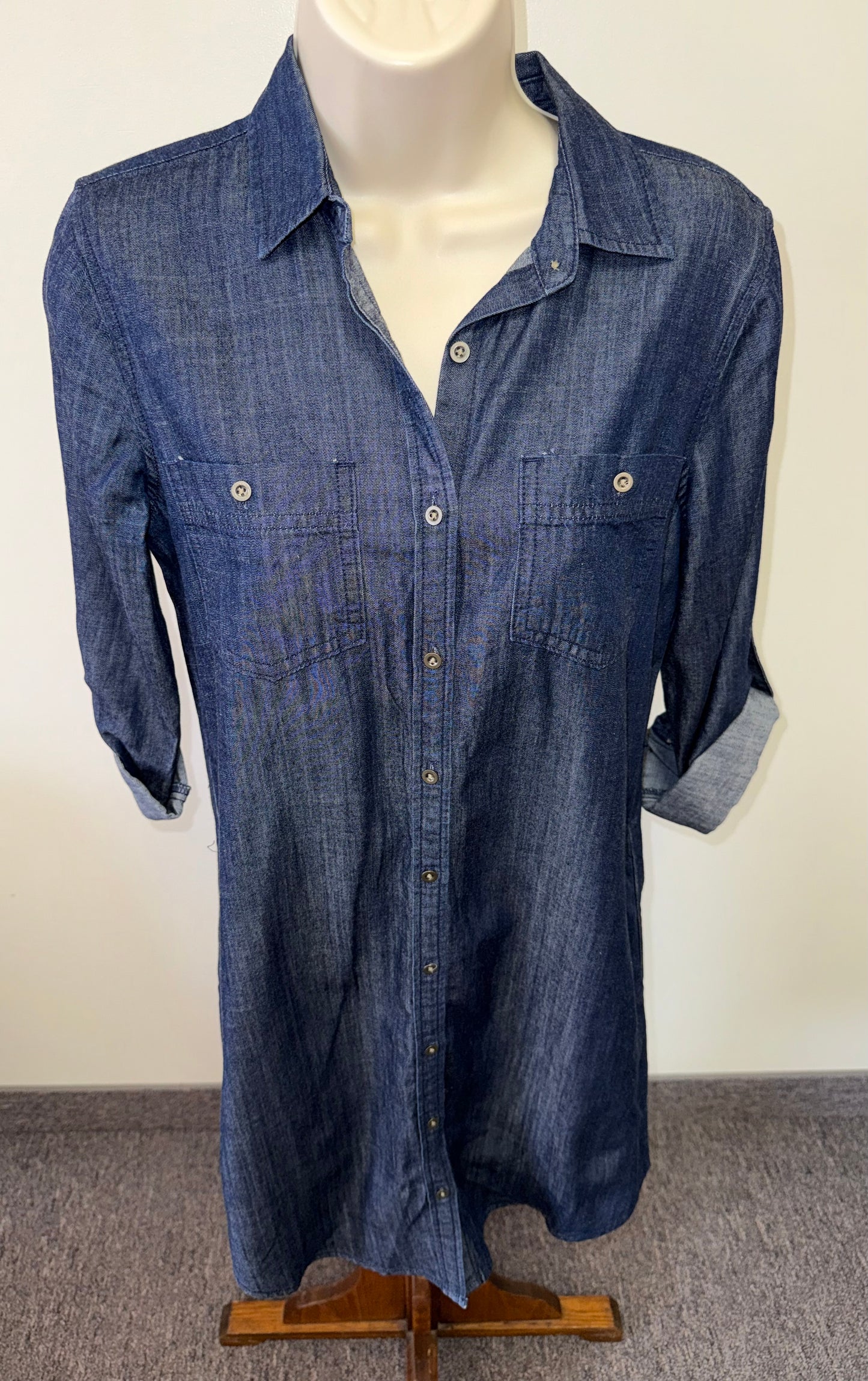 Banana Republic (0) Blue Button Up ¾ Sleeve Midi Dress