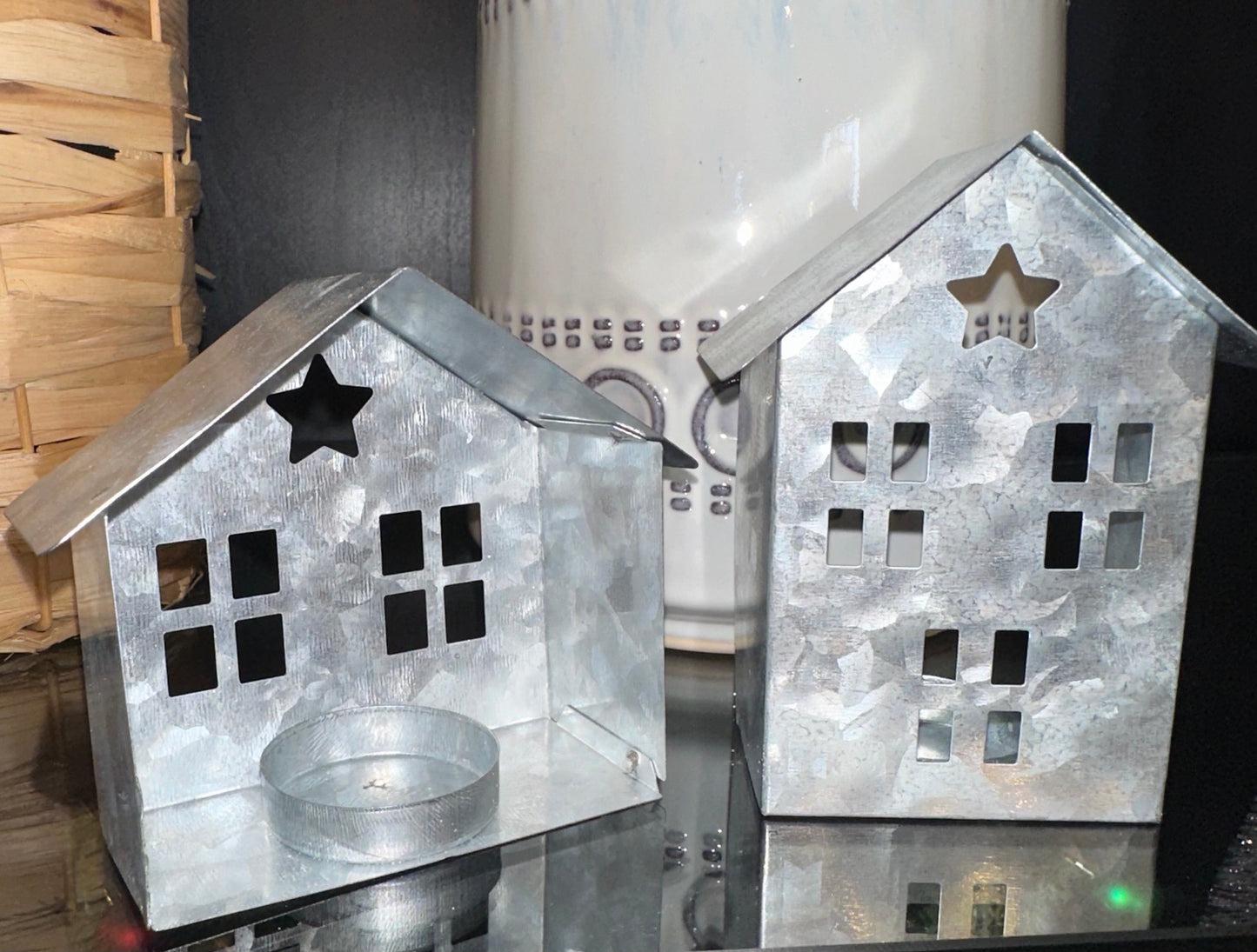 2 Small Metal Tea Light Houses