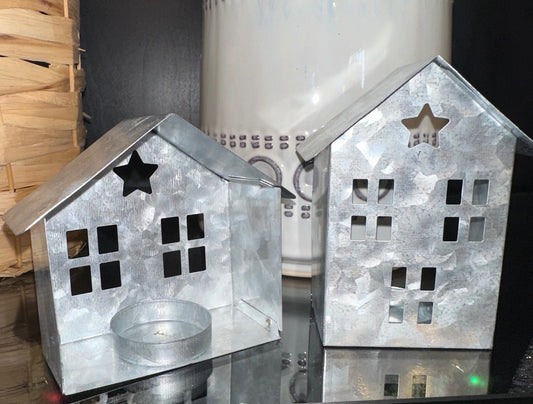 2 Small Metal Tea Light Houses