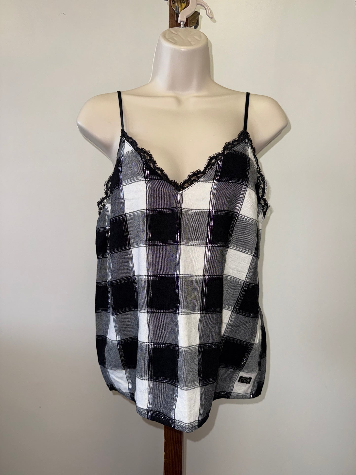 Victoria's Secret (XS) Black/White Metallic Plaid Sleepwear Tank Top