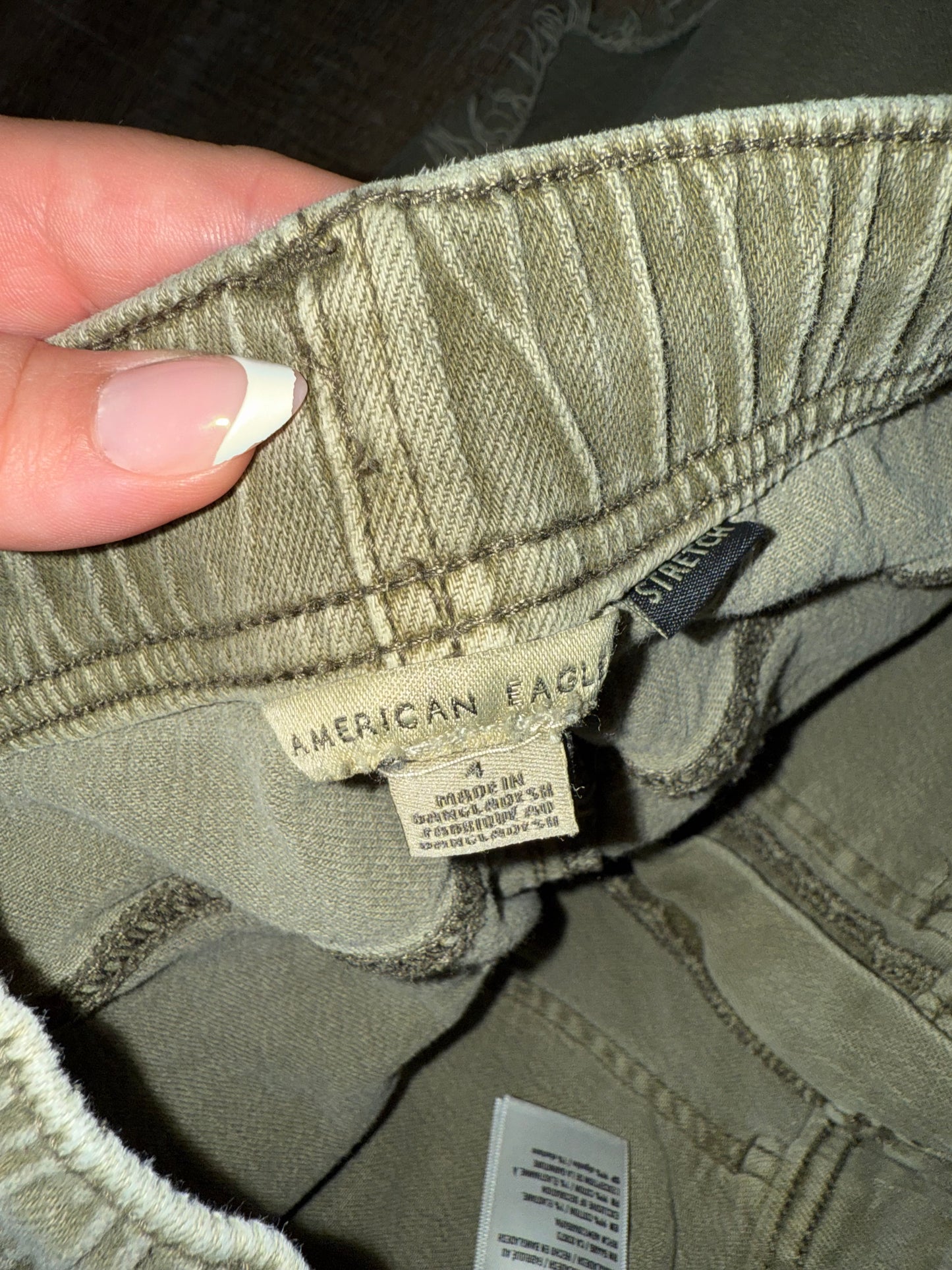 American Eagle (4) Green Stretchy Drawstring Waist Denim Jean Shorts