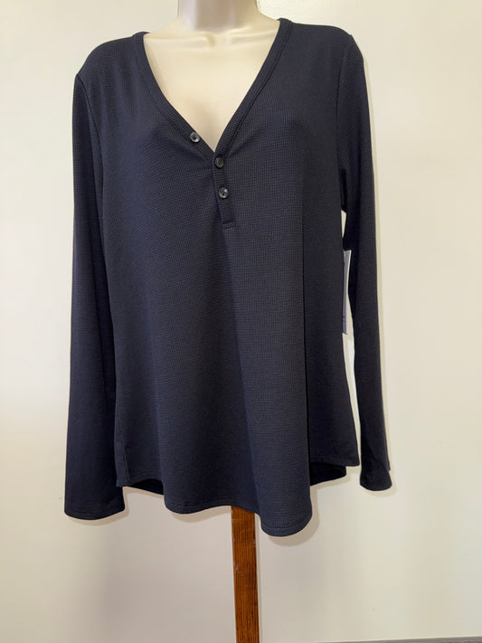 NWT Athleta (L) Brand New Black 3/4 Button Down Waffle Knit Wind Down Sleep Top