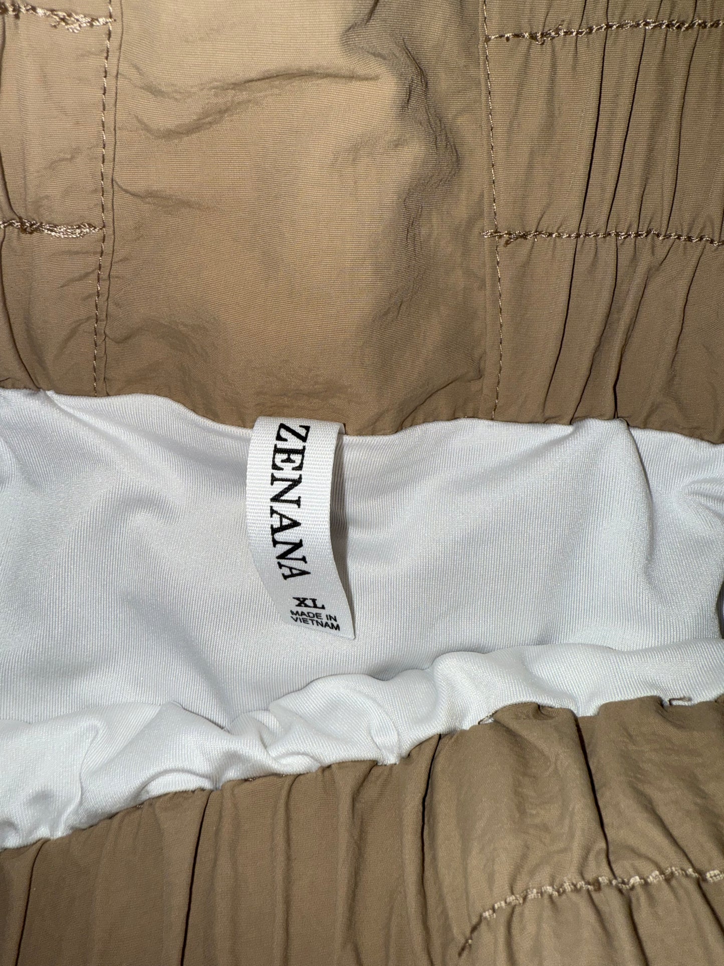 Zenana (XL) Tan Windbreaker Shorts with Smocked Waist