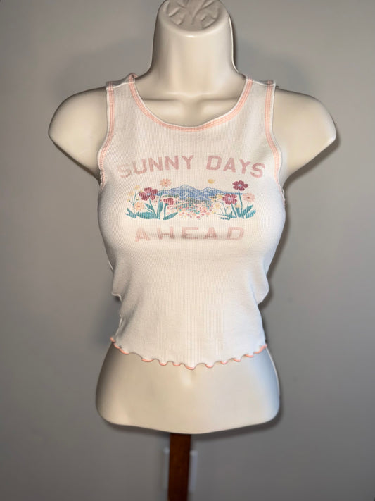 American Eagle (XS) Ribbed Lightweight Cropped Graphic Tank Top