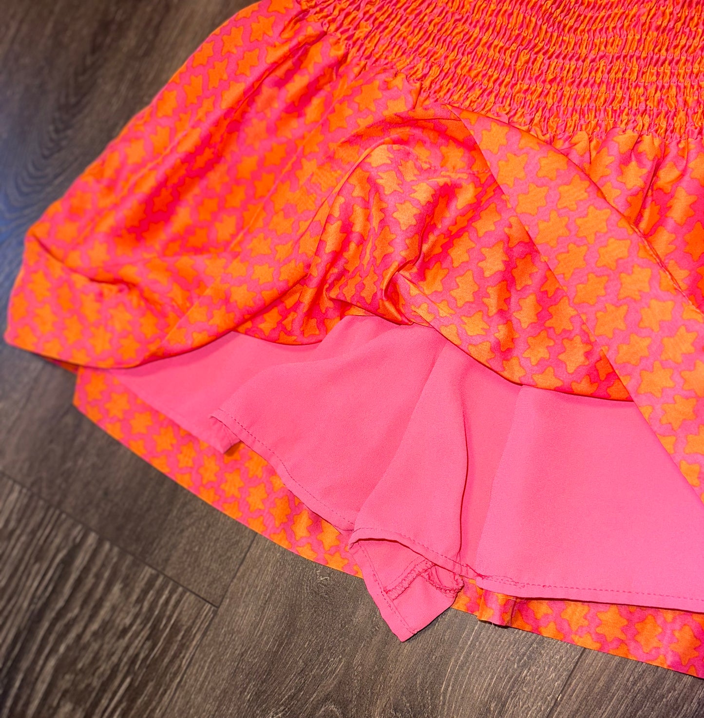 J. Marie (Small) Pink//Orange Pattern Midi Skort