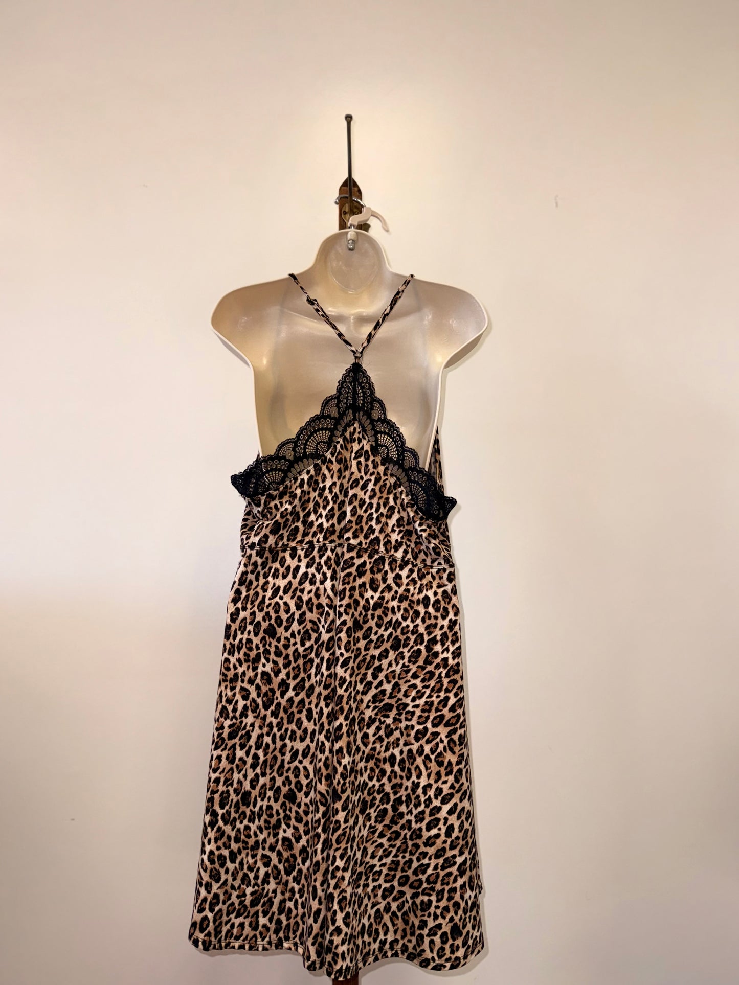 Apt. 9 (XXL) Neutral Cheetah Print Chemise Slip Dress with Lace V-Neck