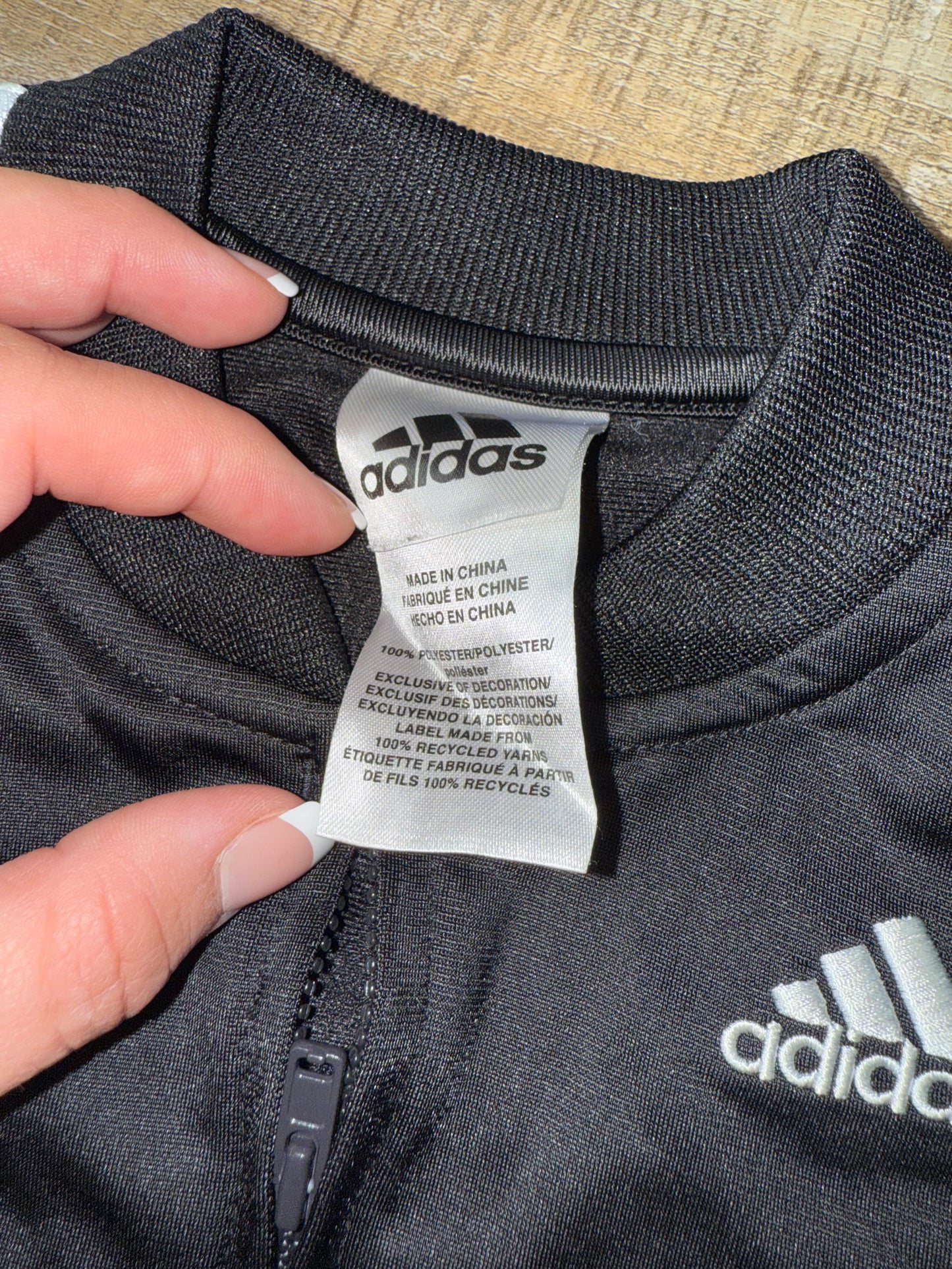 adidas (3T) Black Zip Up Jacket with Large Logo Back