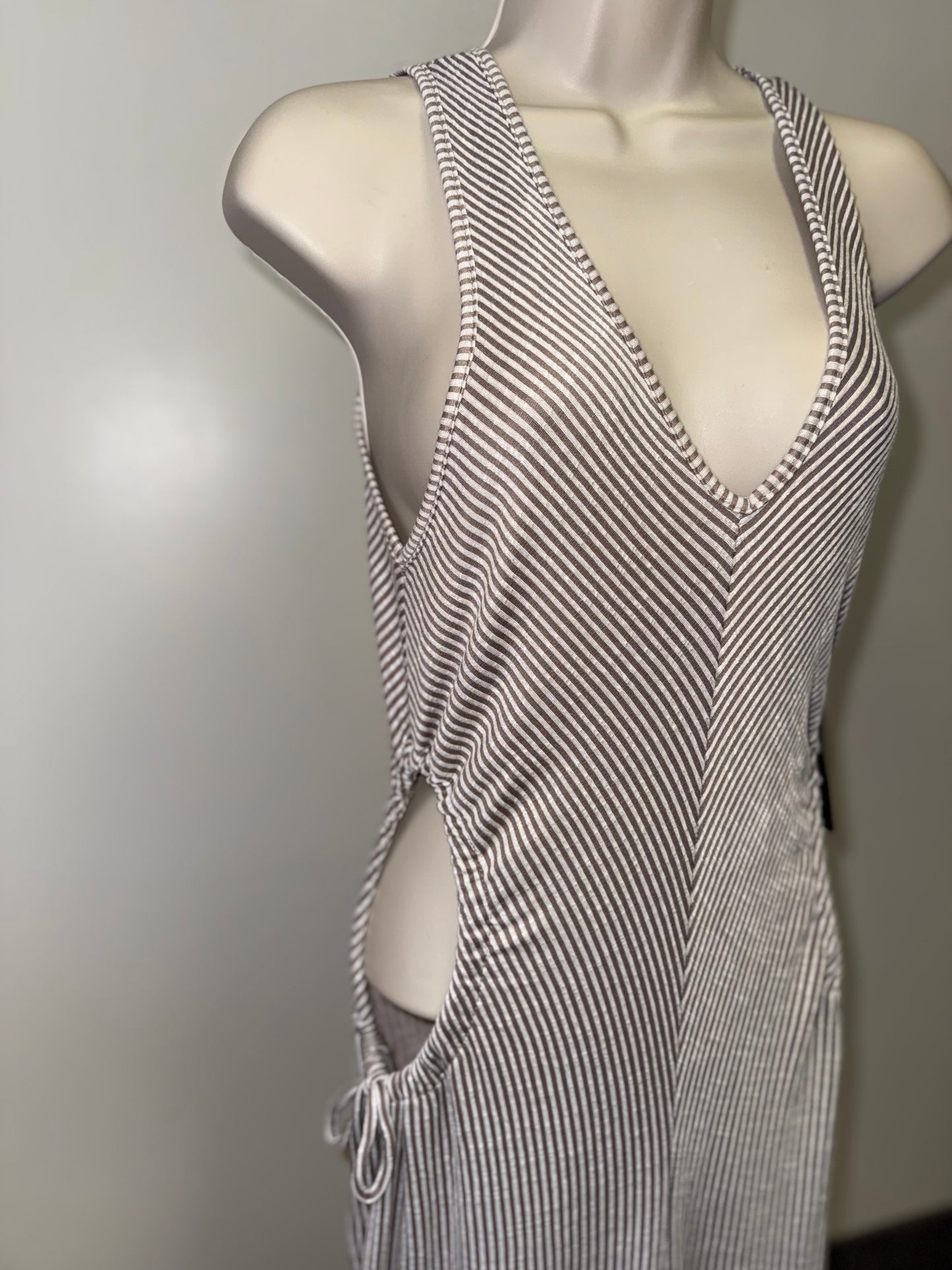 NWT Caution To The Wind (Medium) Brand New Neutral Ribbed Jumpsuit w Slit Sides