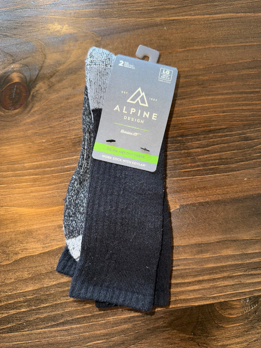 NWT Alpine (Large) Brand New Black//Grey 2 Pack Work Socks with Kevlar