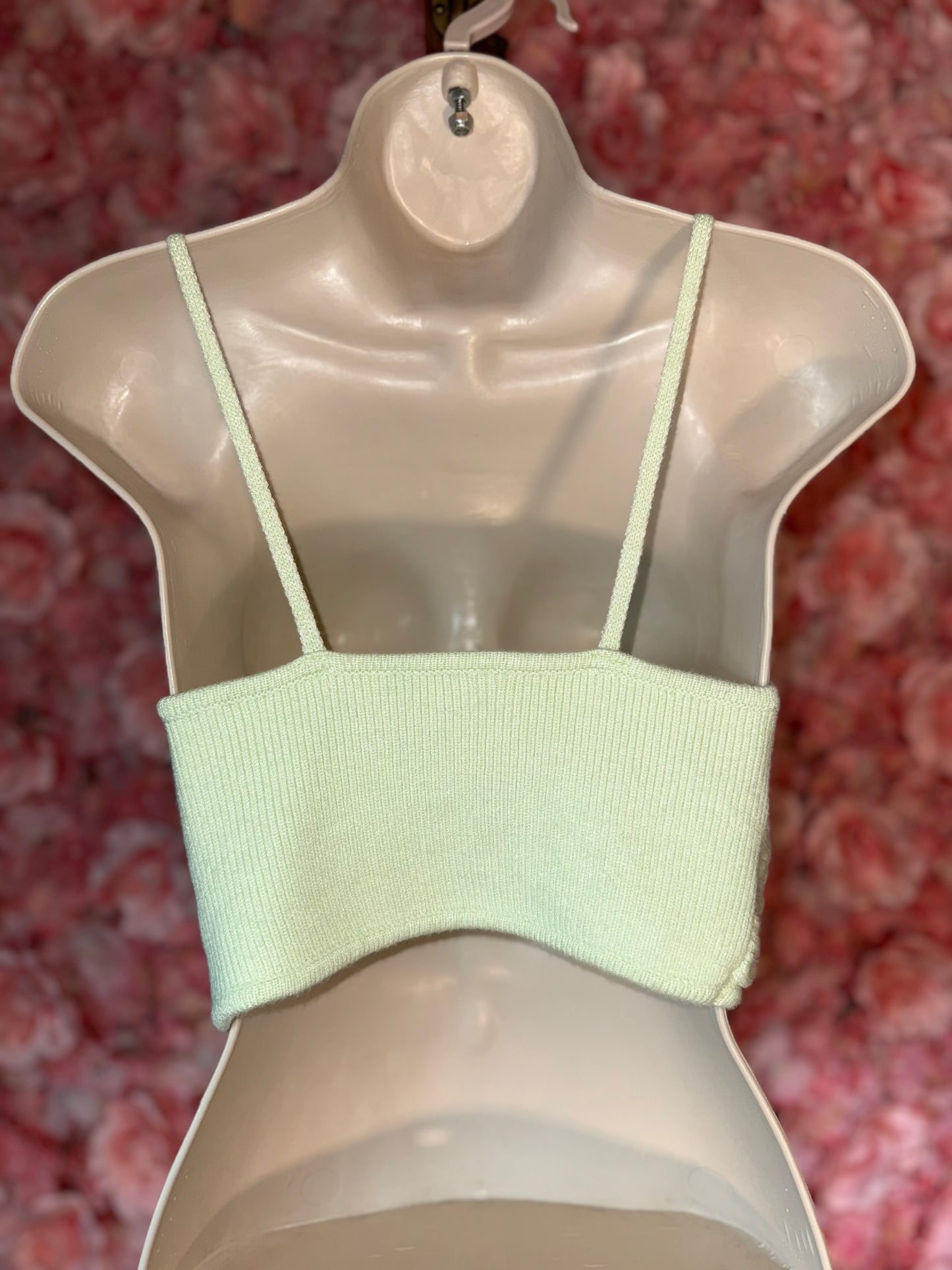 (M/L) Light Green Cable Knit Cropped Tank Top