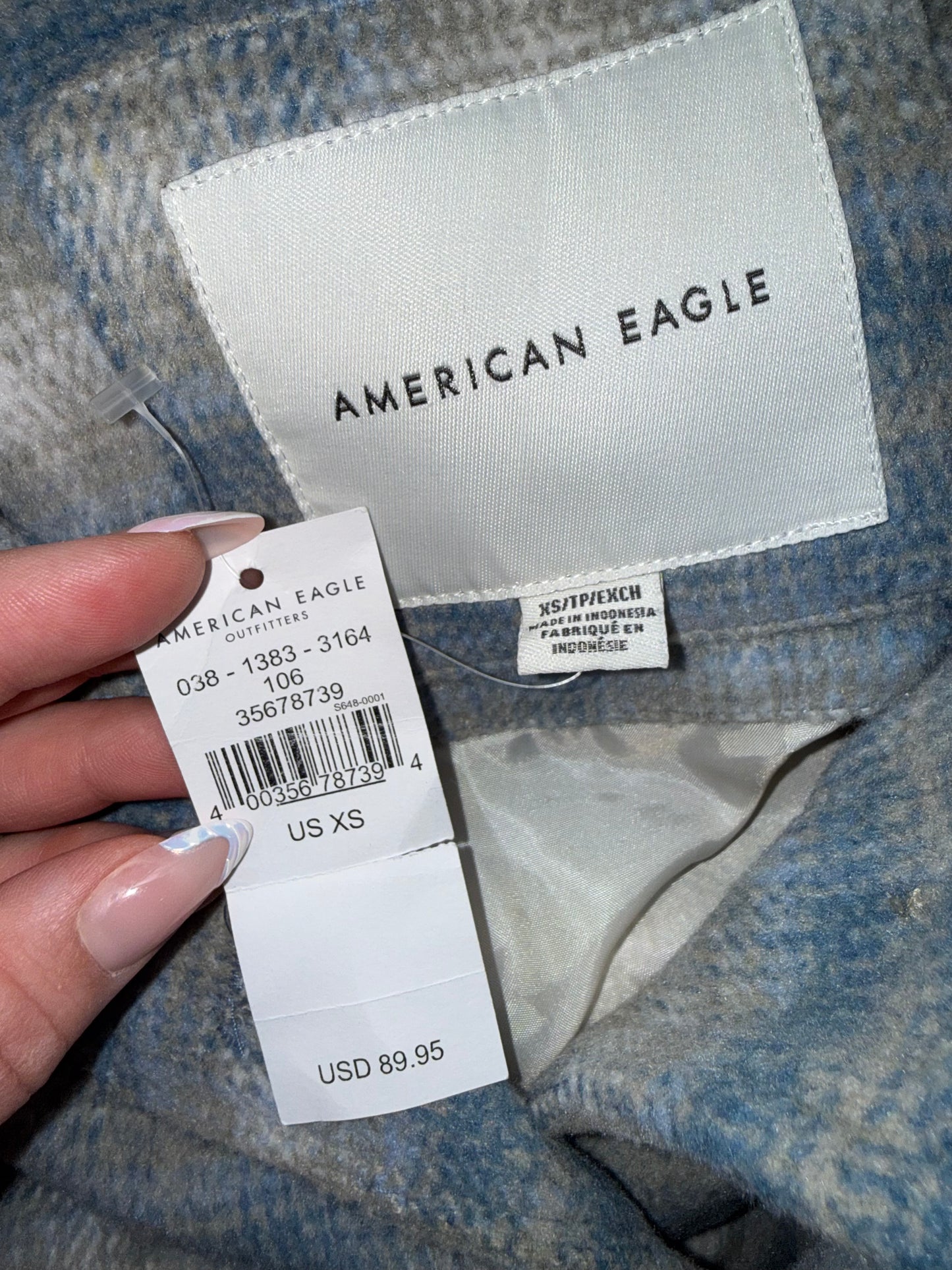 NWT American Eagle (XS) Brand New Blue Plaid Button Up Shacket Coat
