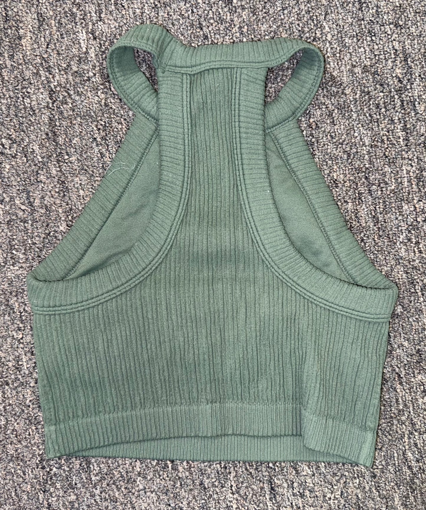 aerie (XS) Green Ribbed Cropped Tank with Built in Bra