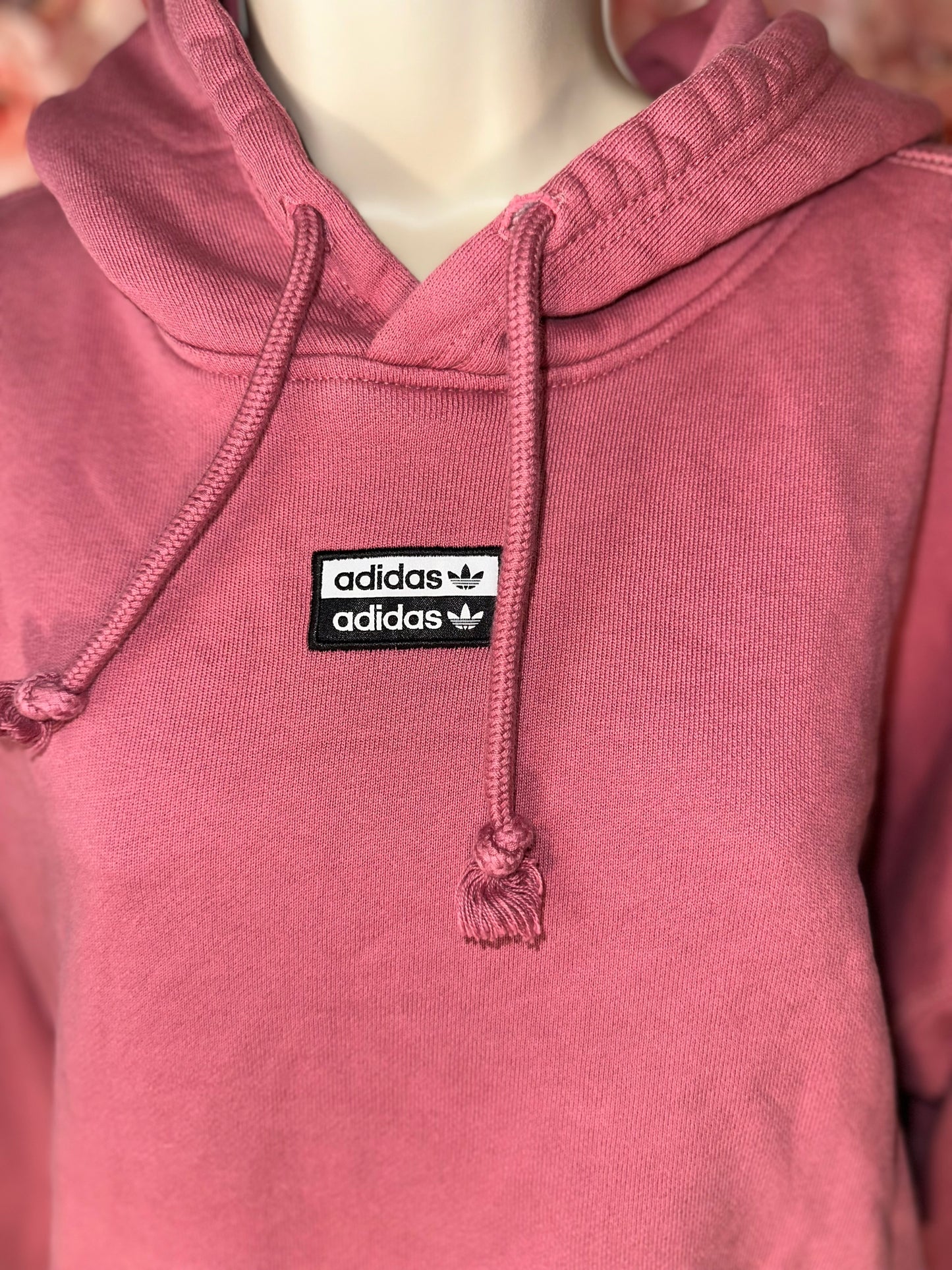 adidas (Large) Pink Cropped Hoodie