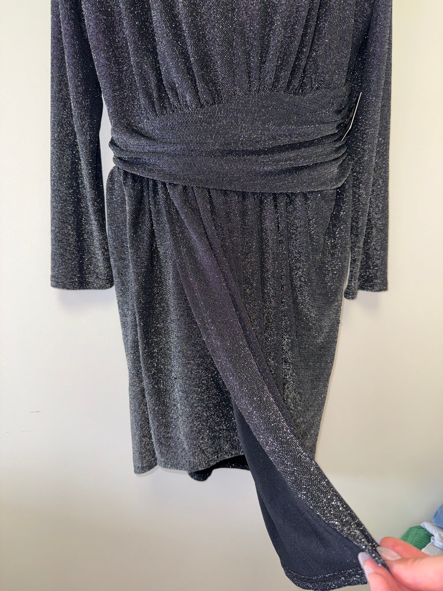 NWT Express (Large) Brand New Black Shimmer Deep V-Neck Long Sleeve Dress