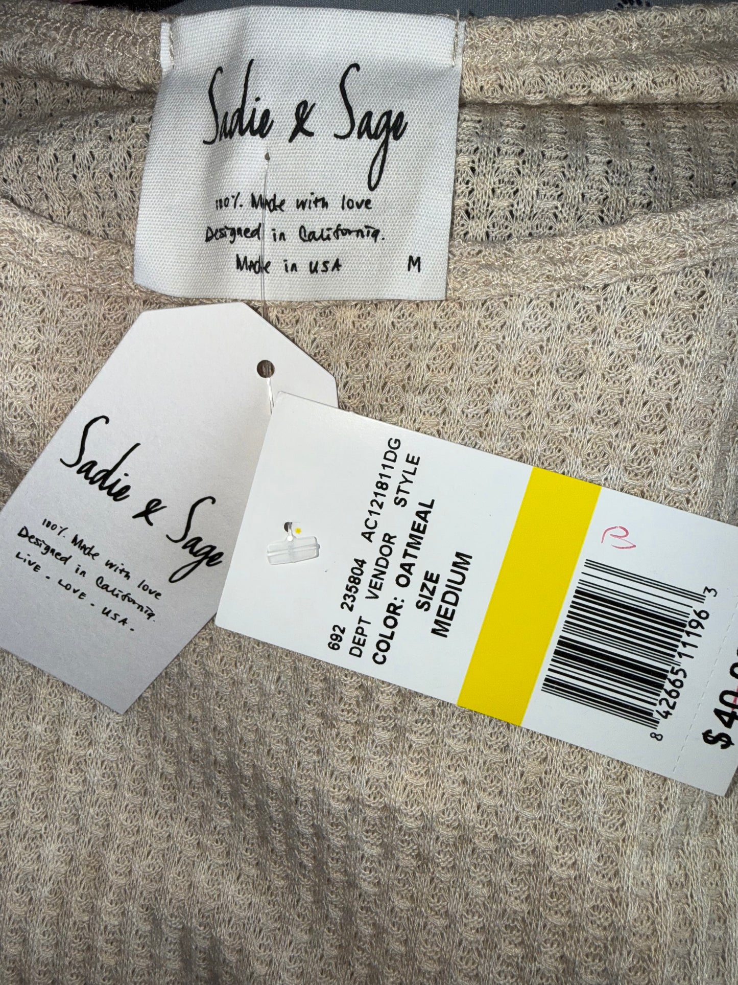 NWT Sadie & Sage (Medium) Brand New Cream Waffle Knit Blouse with Ruffle Hem