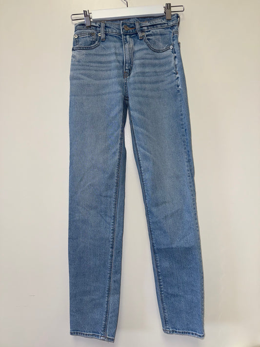 American Eagle (00 Long) Super High Rise Straight Leg Denim Jeans with Stretch
