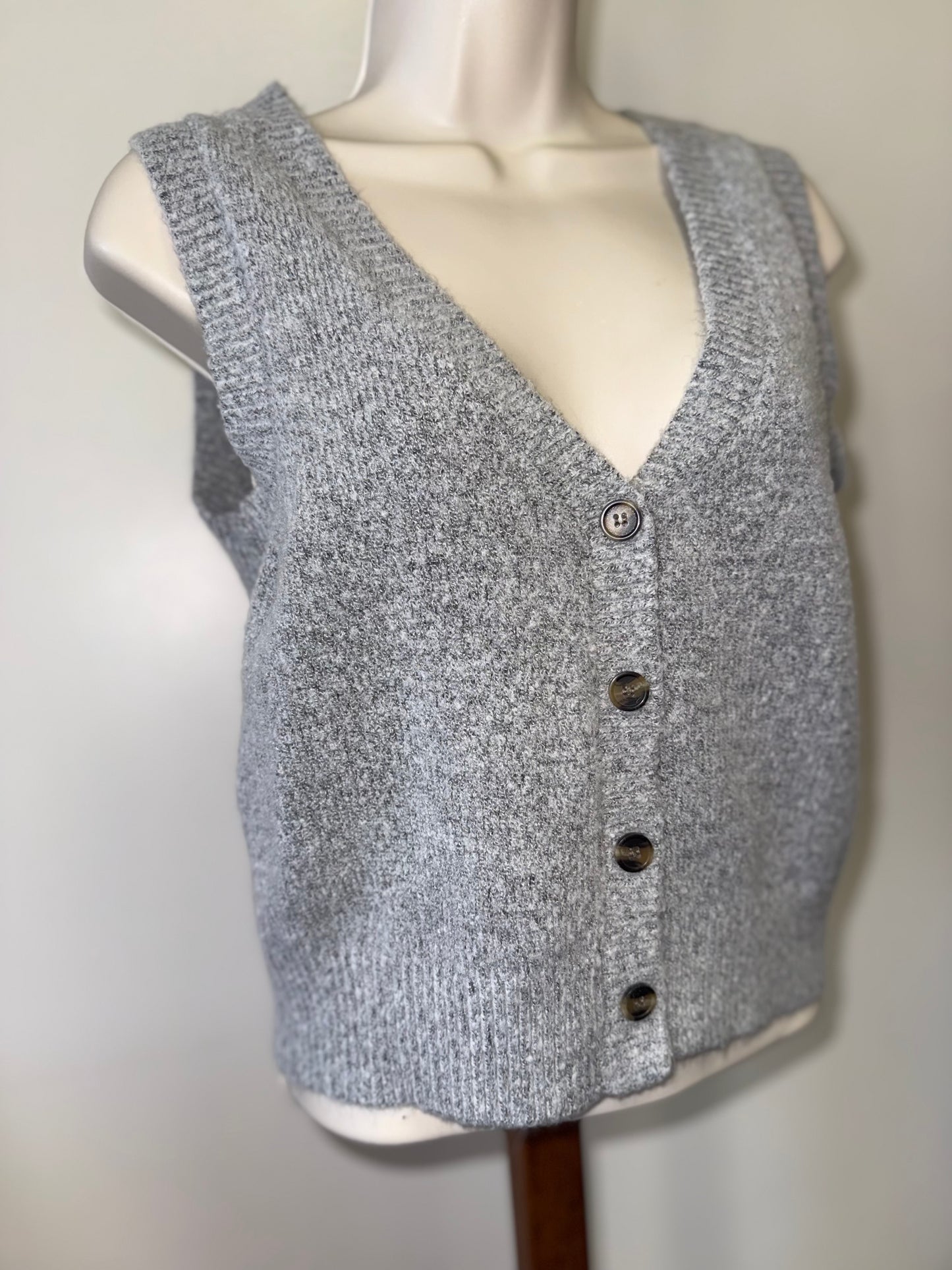 HYFVE (Small) Grey V-Neck Button Up Sleeveless Sweater Vest