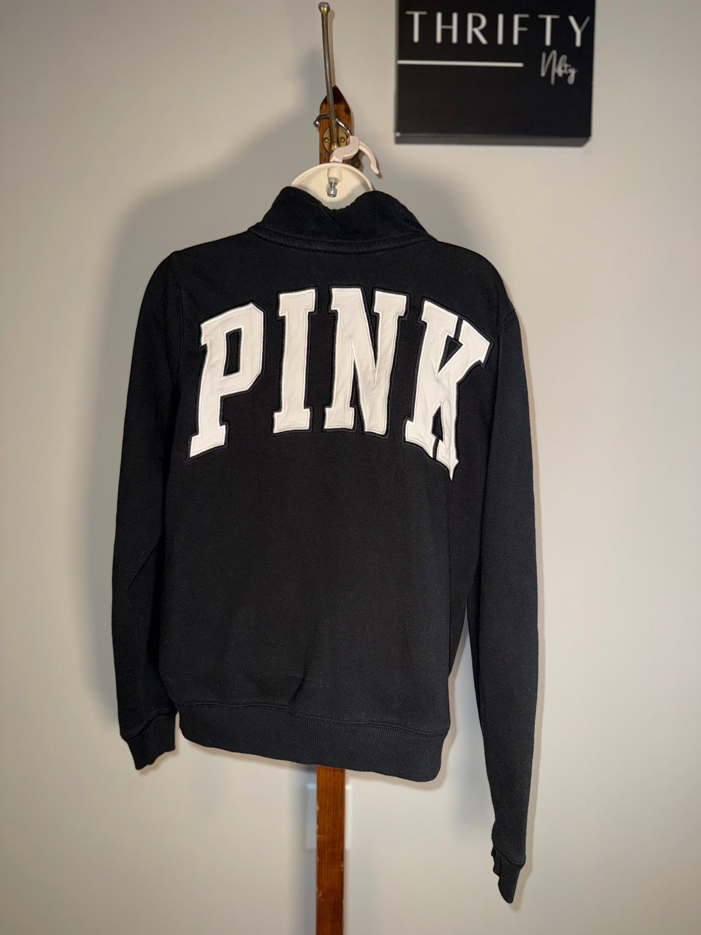 PINK Victoria's Secret (Medium) Black and White 3/4 Zip Up with Patched Logo