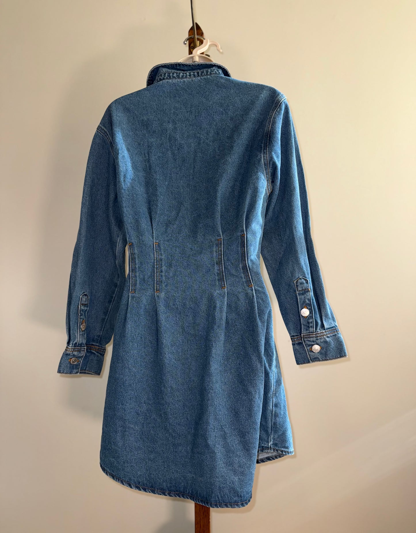 NWT Crescent (Small) Brand New Blue Denim Button Up Dress with Corset Waist