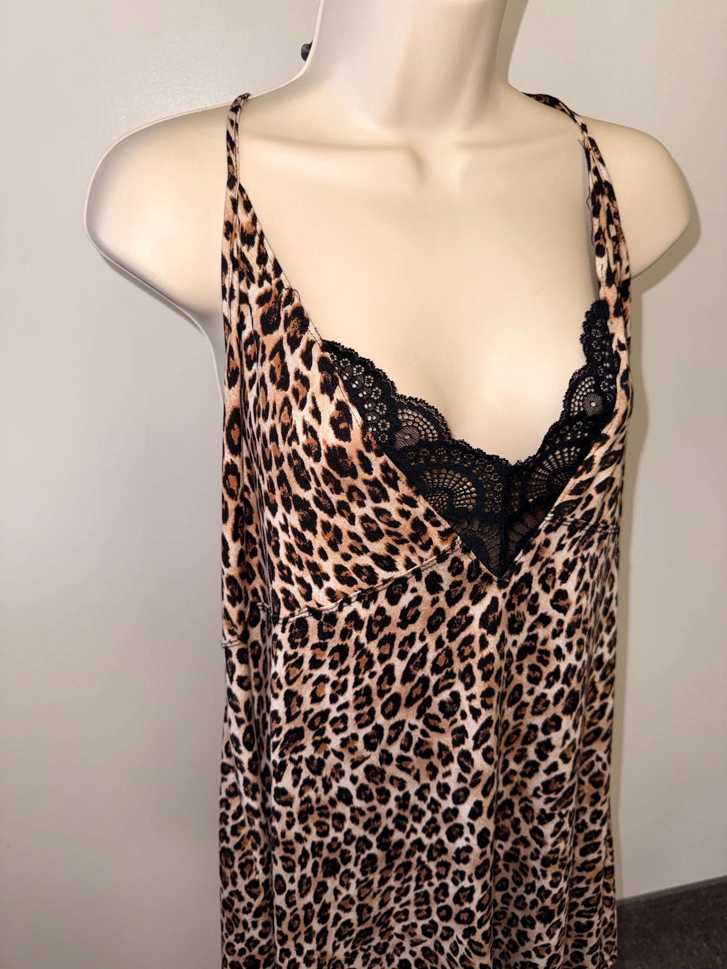 Apt. 9 (XXL) Neutral Cheetah Print Chemise Slip Dress with Lace V-Neck