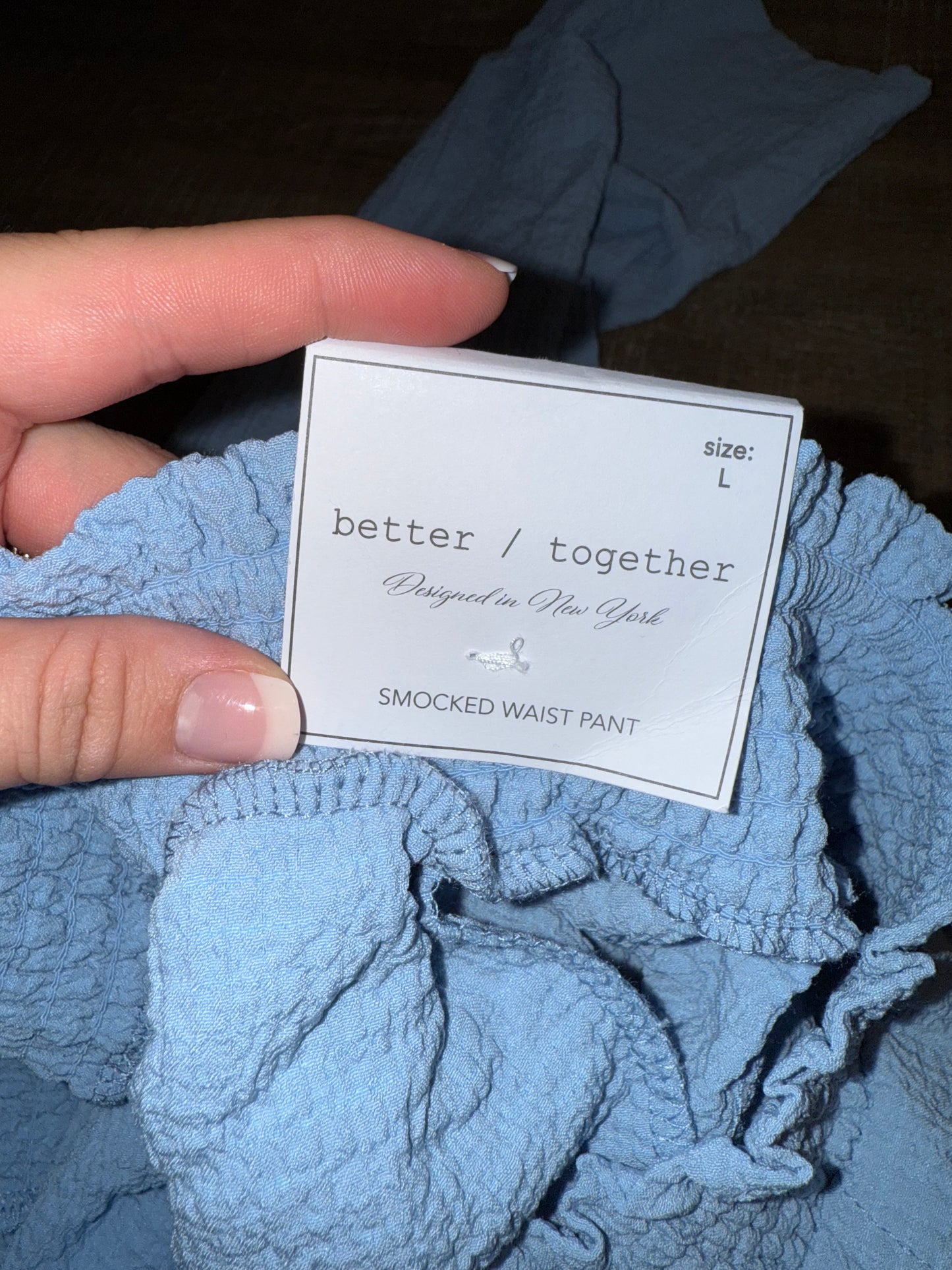 NWT Better Together (Large) Brand New Blue Textured Material Loose Pants