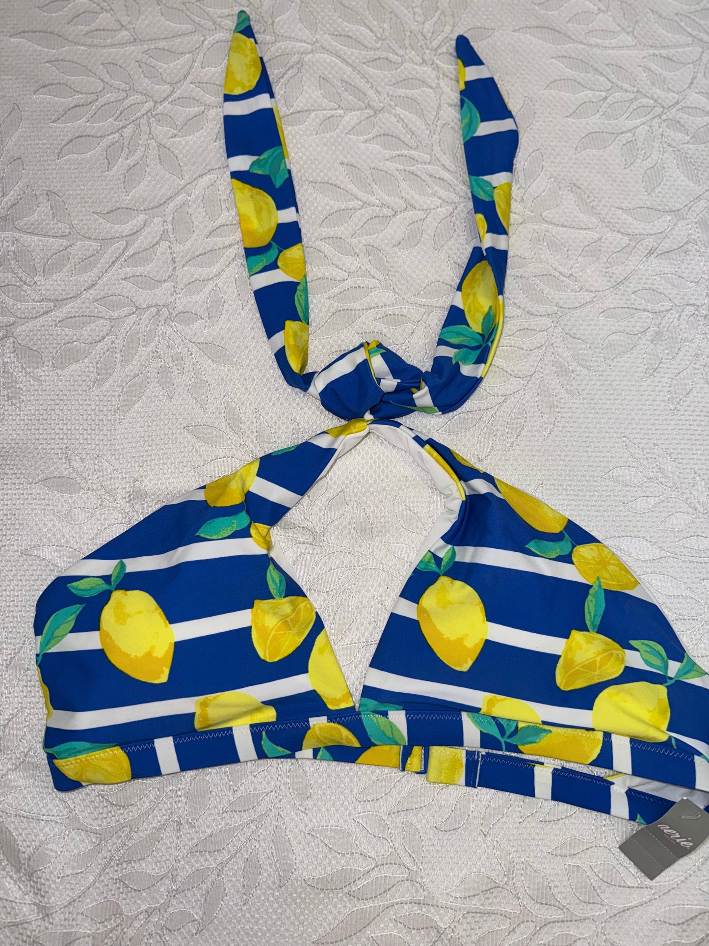 NWT Aerie (XL) Brand New Striped Lemon Bikini Swim Top