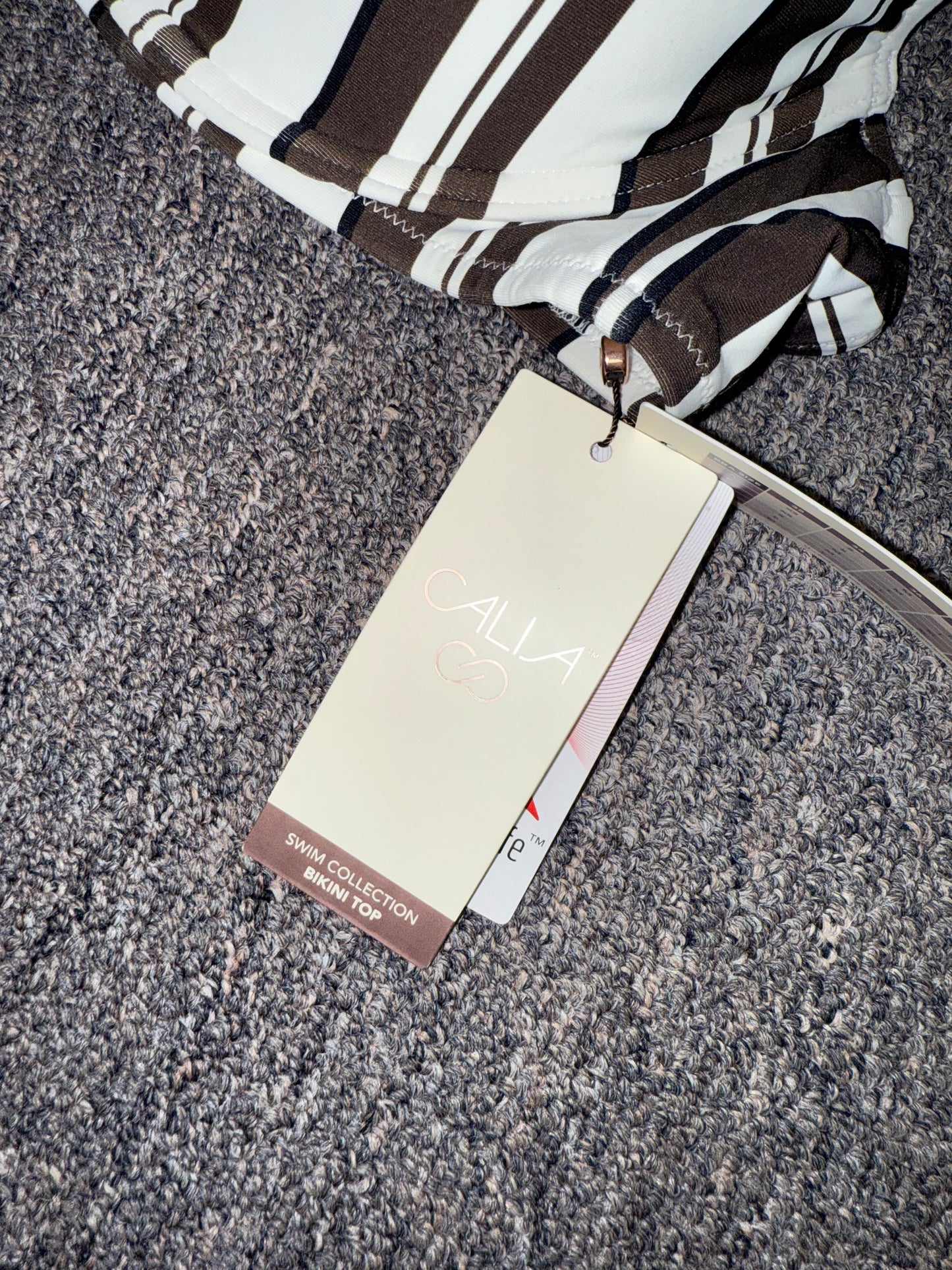 NWT Calia (38DD) Brand New Brown and White Striped Bikini Bathing Suit Top