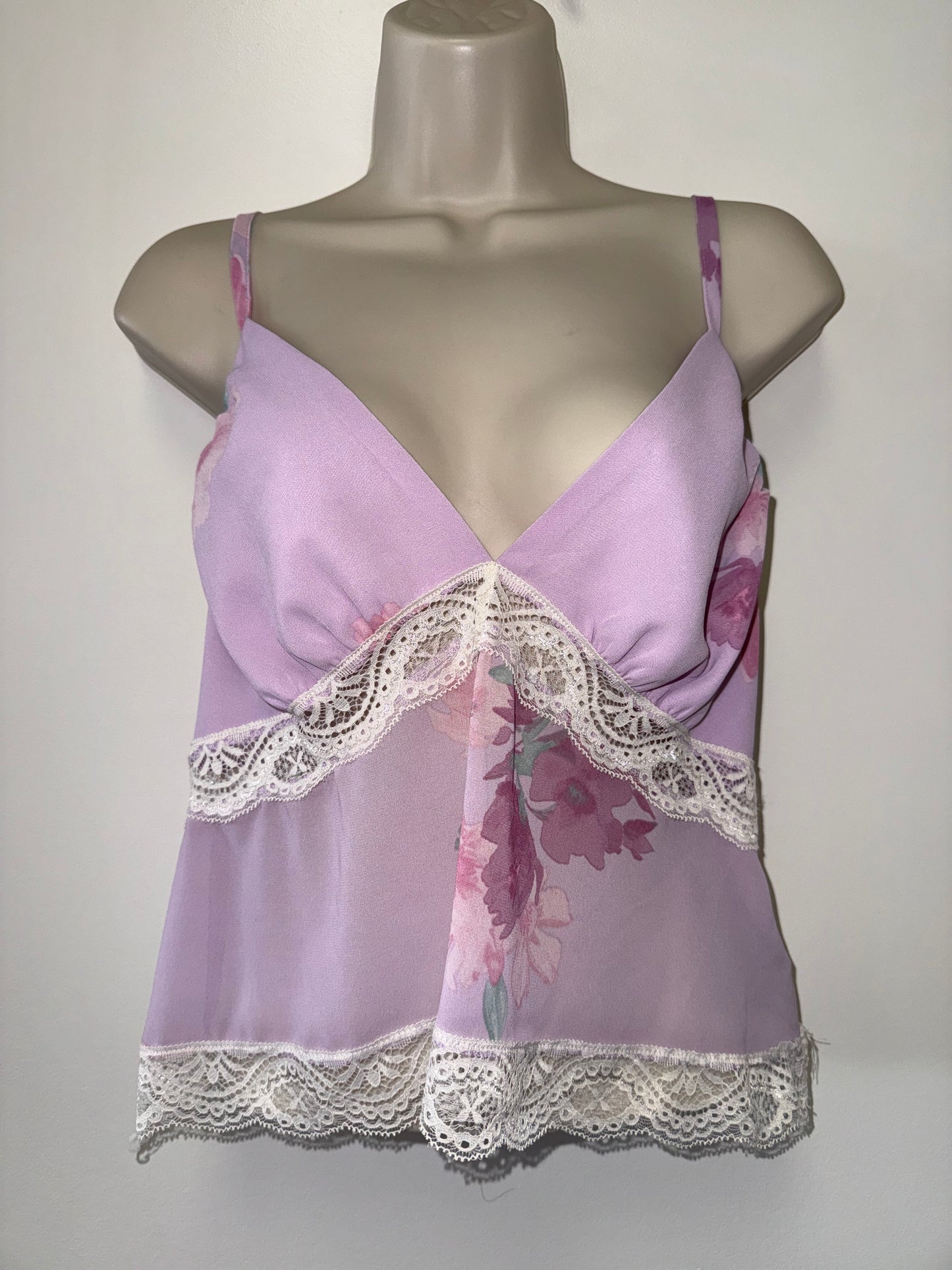 Wild Fable (Medium) Purple Floral Tank Top with Lace Detail