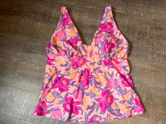 Old Navy (XL) Orange Tankini with Floral Pattern Swim Top