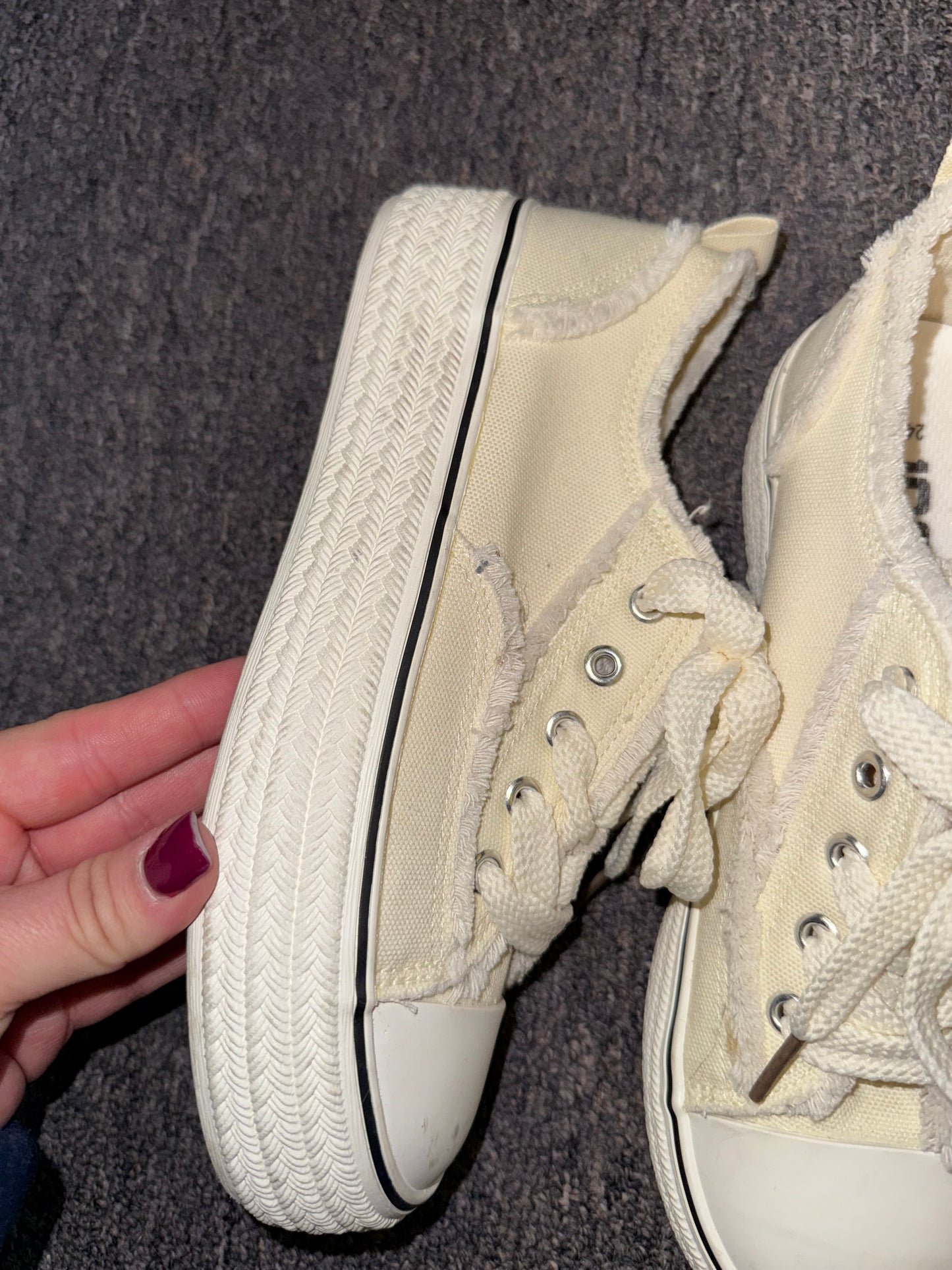 (39) Neutral Laced Sneakers with Frayed Trim