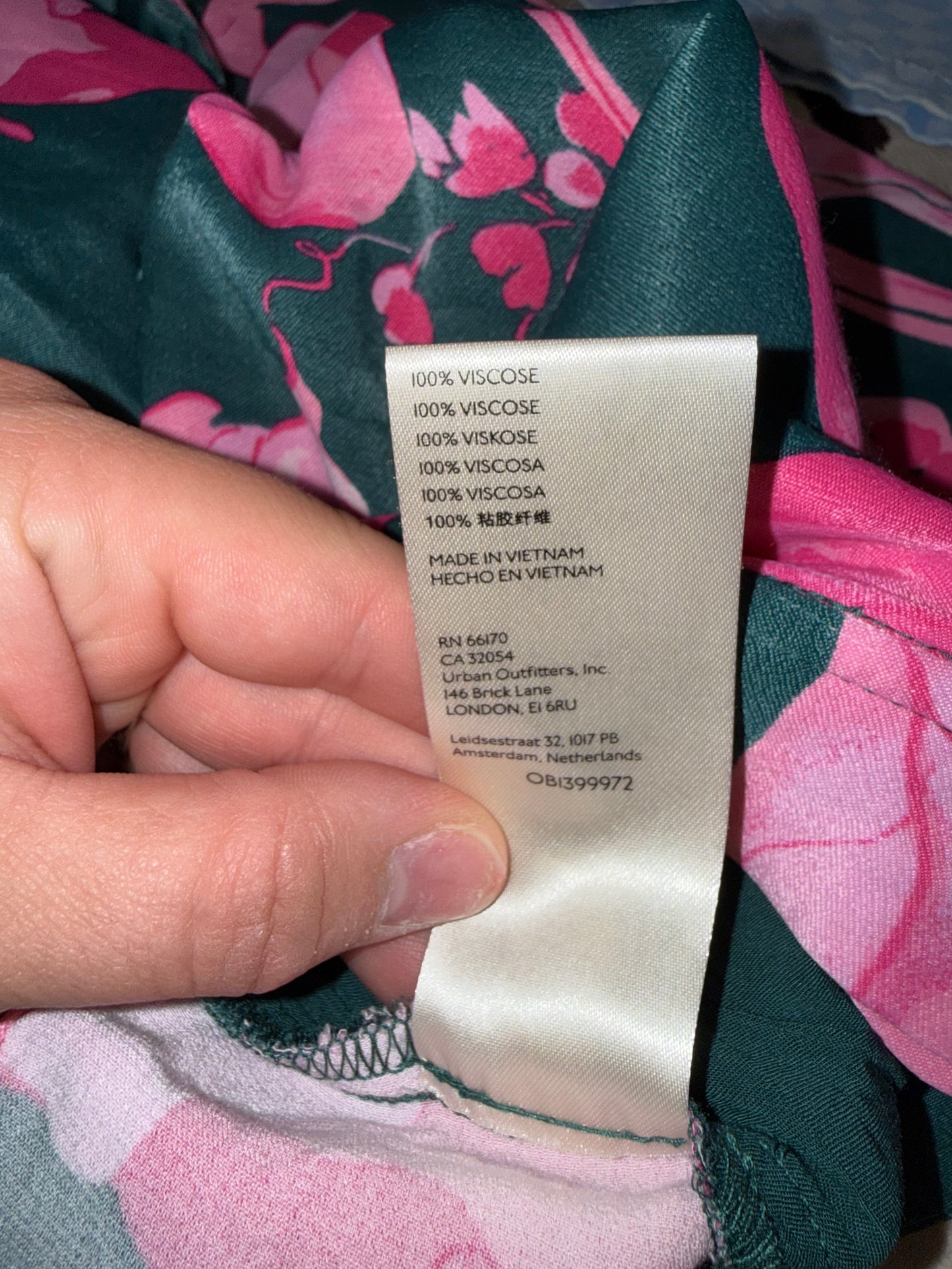 Anthropologie (4) Green Straight Pants with Pink Floral Pattern
