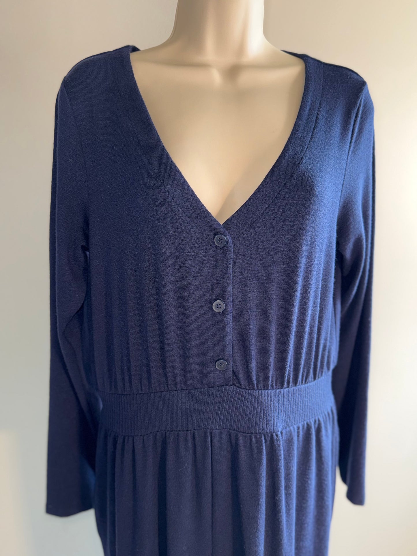Gap (Small) Navy Blue Soft Jumpsuit with Pockets & Buttoned V-Neck