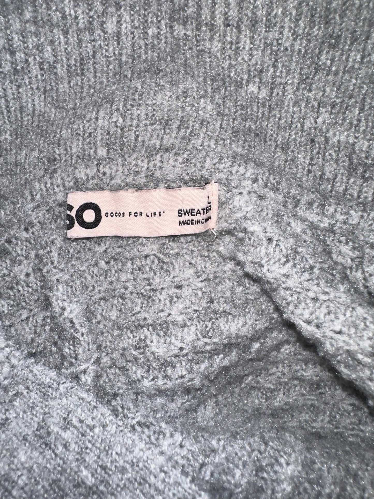 SO (Large) Grey Knit V-Neck Collar Cropped Sweater