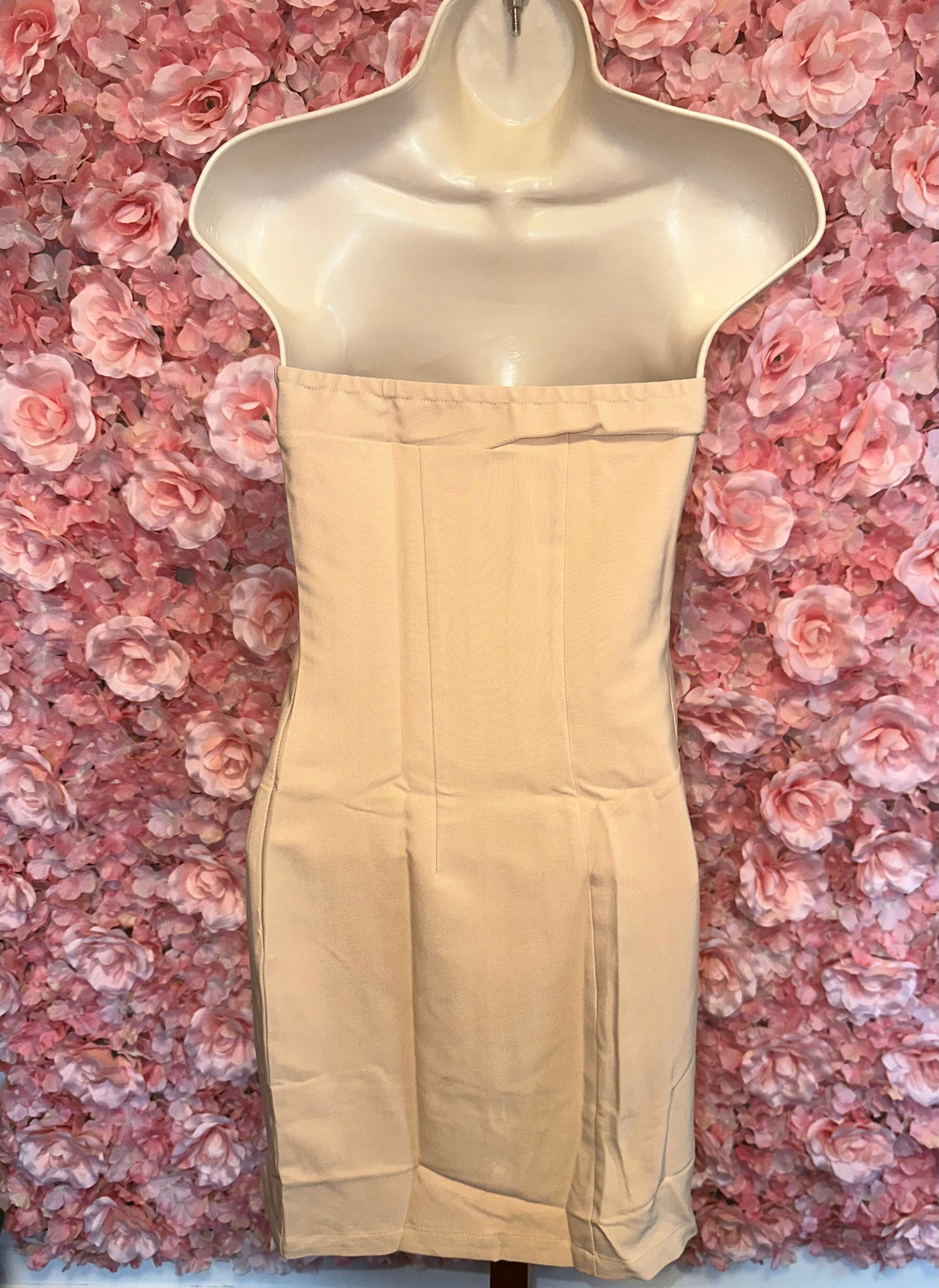 (Medium) Brand New Tan Strapless Midi Dress