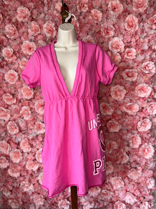 PINK VS (Large) Pink Vintage University of PINK V-Neck Dress w Pockets