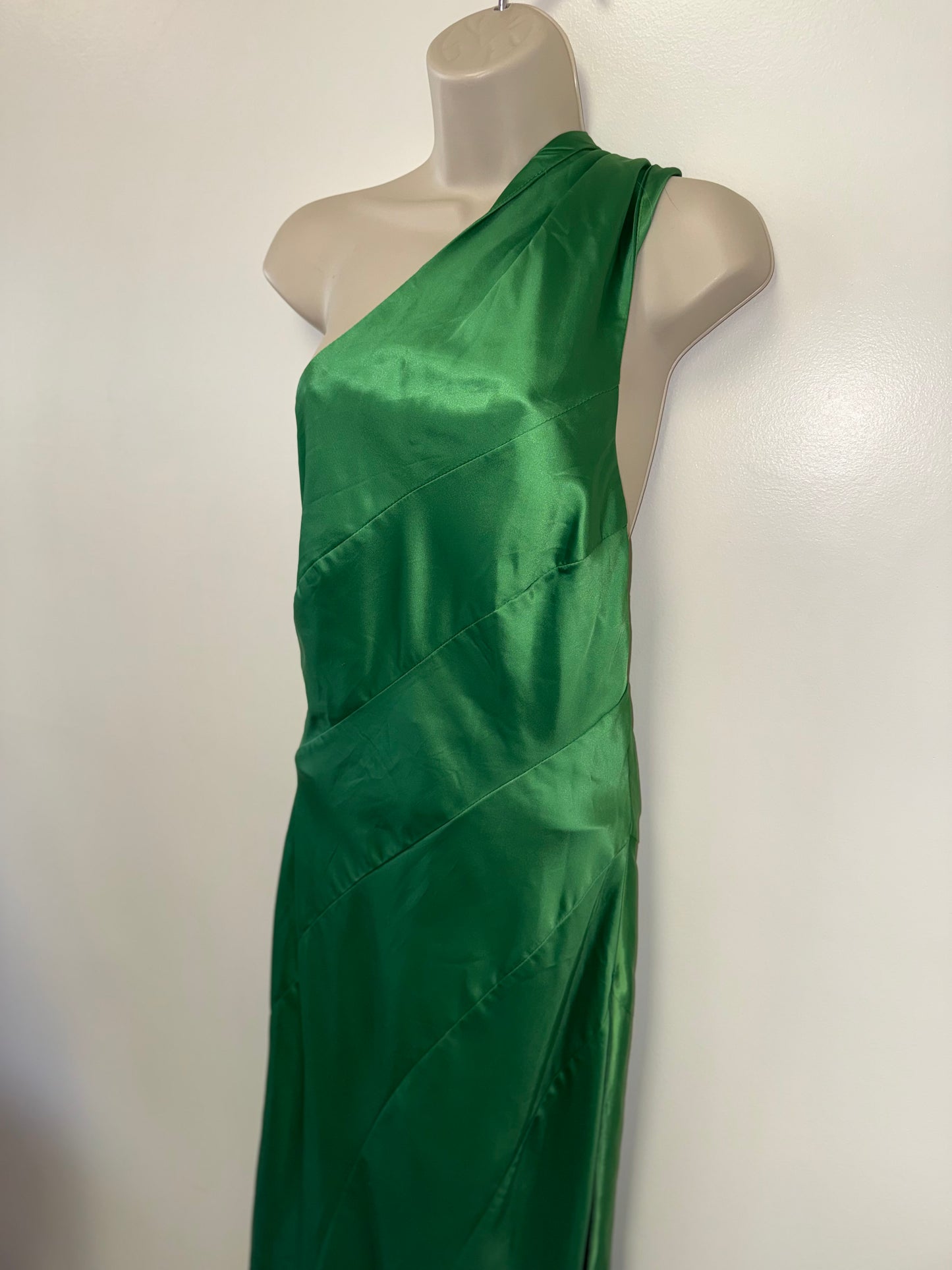 Hello Molly (4) Green One Shoulder Elegant Evening Maxi Dress with Neck Scarf