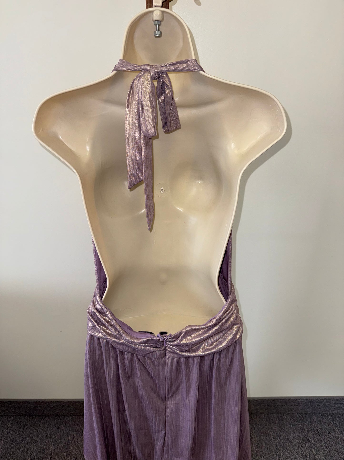 Wild Fable (Medium) Purple Metallic V-Neck Halter Neck Midi Dress W/ Open Back