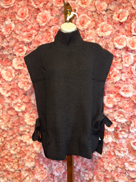 Brand New (M) Black Turtleneck Sleeveless Sweater Vest with Tied Side