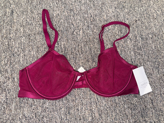 NWT Auden (32B) Brand New Maroon Sheer Demi Bra