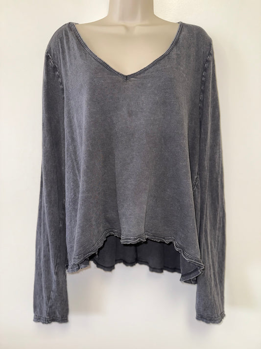 Saturday Sunday By Anthropologie (Large) Grey Acid Wash Cropped Long Sleeve Top