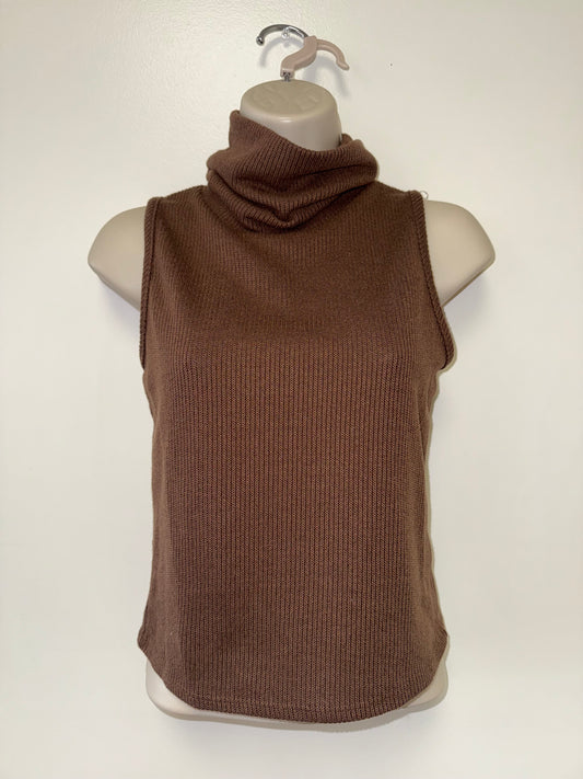 Livi (XS) Brown Knit Sleeveless Turtleneck Cropped Sweater