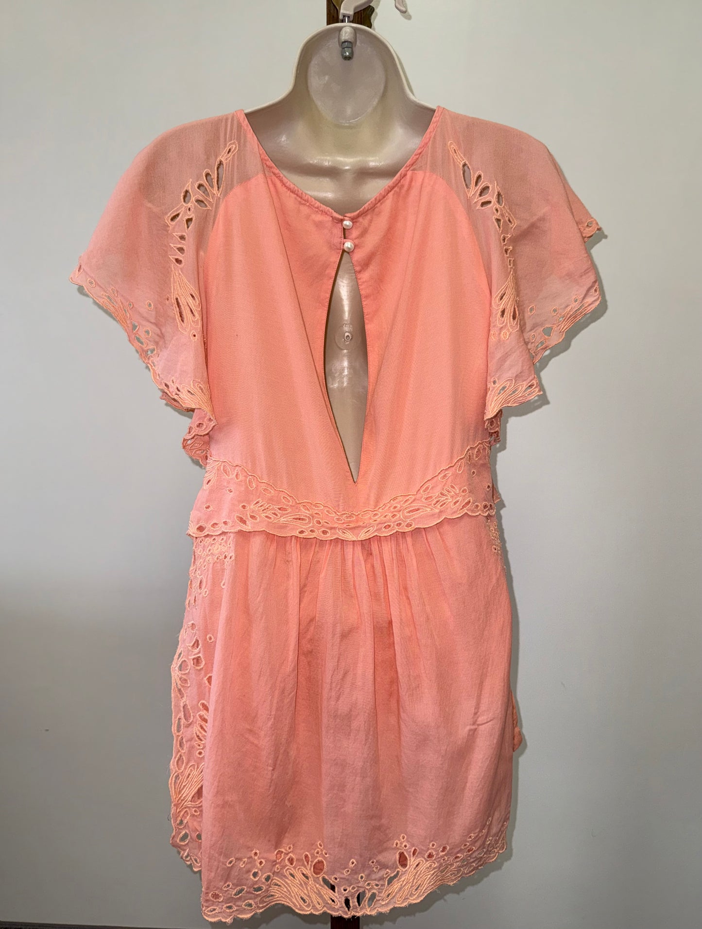 Free People (6) Peach Romper with Lace Trim