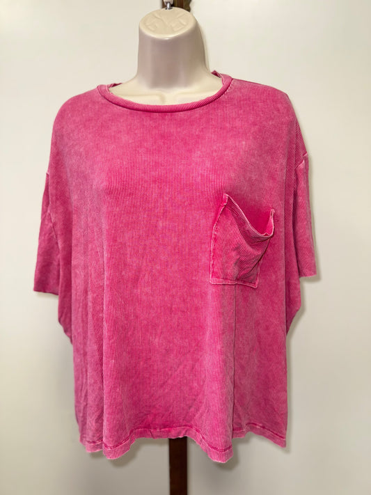 Zenana (Small//Medium) Hot Pink Ribbed Crop Top