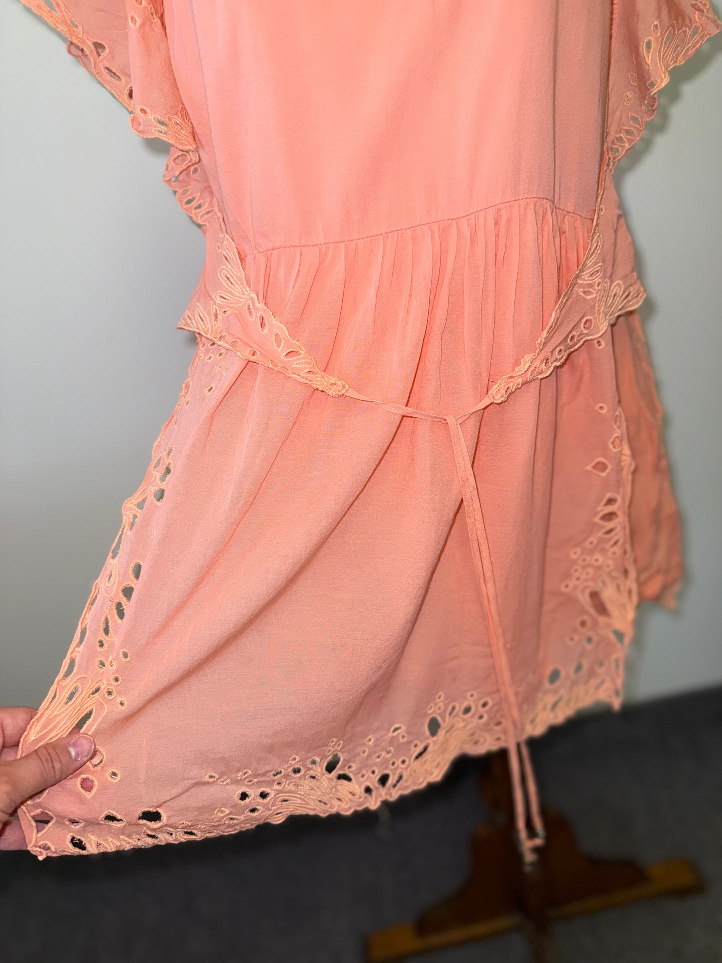 Free People (6) Peach Romper with Lace Trim