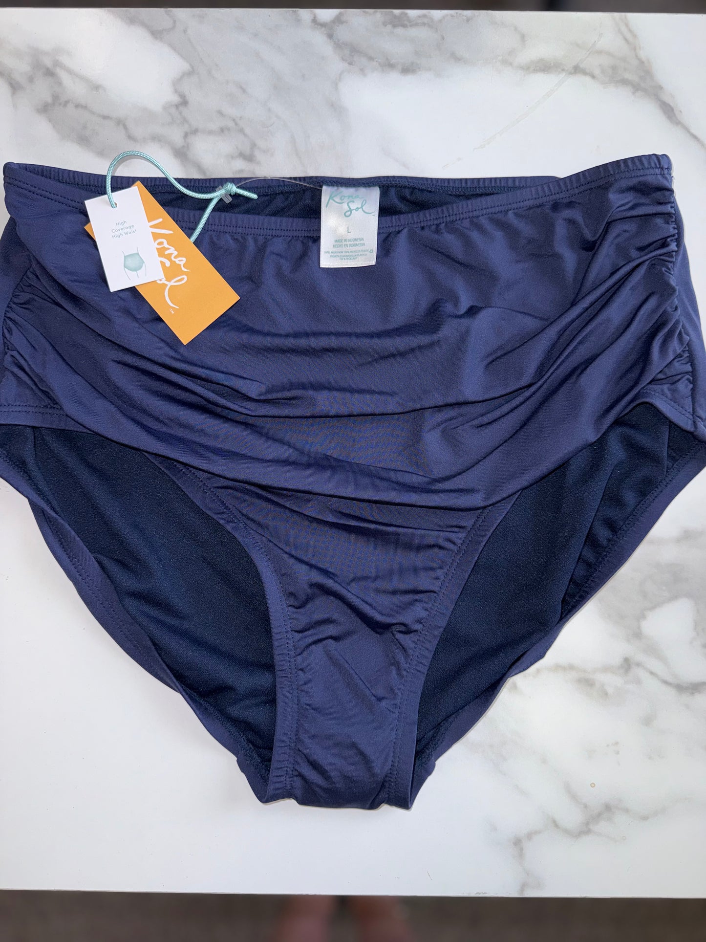 NWT Kona Sol (Large) Brand New Navy Blue High-Rise High Coverage Bikini Bottoms