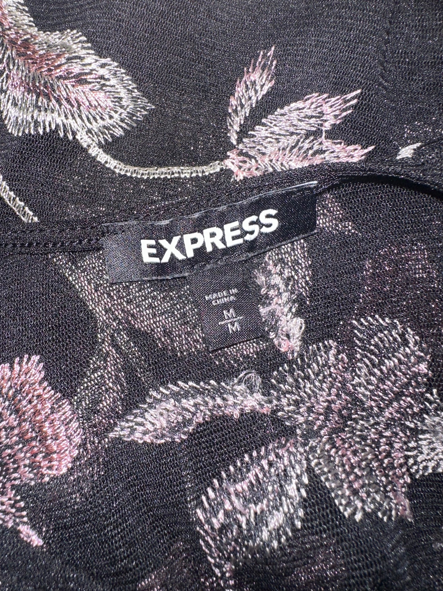 Express (Medium) Black Sheer Lingerie with Floral Embroidered Pattern